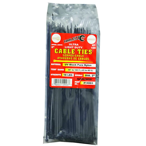 Tool City 8 in. L Black Cable Tie 100 Pack (8, Black)