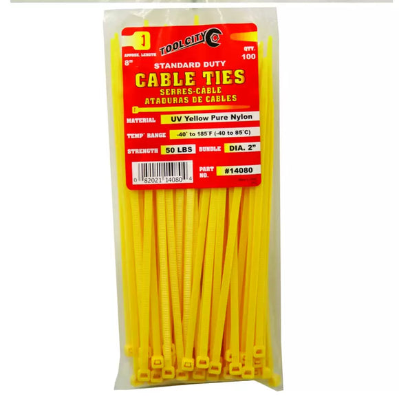 Tool City 8 in. L Yellow Cable Tie 100 Pack (8