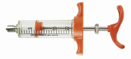 Agri-Pro Ardes Syringe, 20 mL Capacity, Nylon/Plastic, Black/Clear/Orange (20 mL)