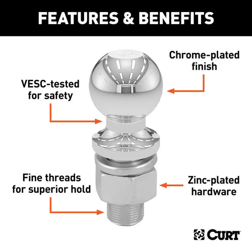 Curt 2 Trailer Ball (3/4 x 2-1/8 Shank, 3,500 lbs., Chrome, Packaged) (2 x 3/4 x 2 1/8)