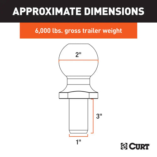 Curt 2 Trailer Ball (1 x 3 Shank, 6,000 lbs., Chrome, Packaged) (2 X 1 X 3)