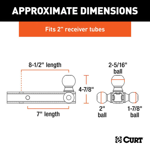 Curt Multi-Ball Mount (2 Hollow Shank 1-7/8 2 & 2-5/16 Chrome Balls)