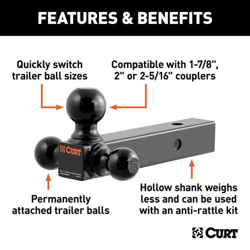 Curt Multi-Ball Mount (2 Hollow Shank, 1-7/8, 2 & 2-5/16 Black Balls)