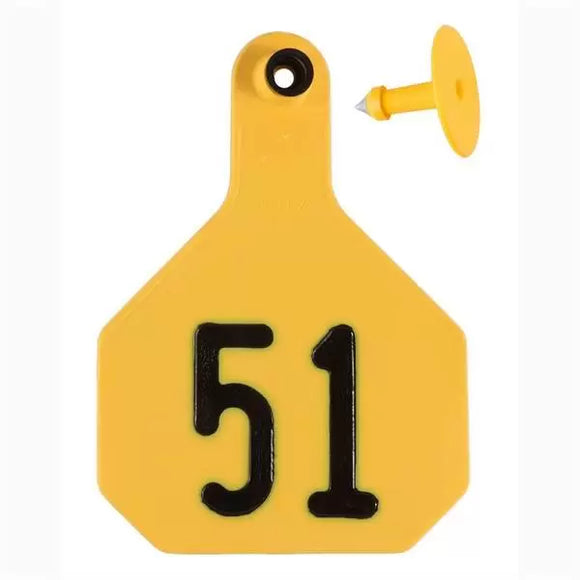 Ytex 4 Star Large Cattle Id Ear Tags Yellow Numbered 51-75 (Large, Yellow)