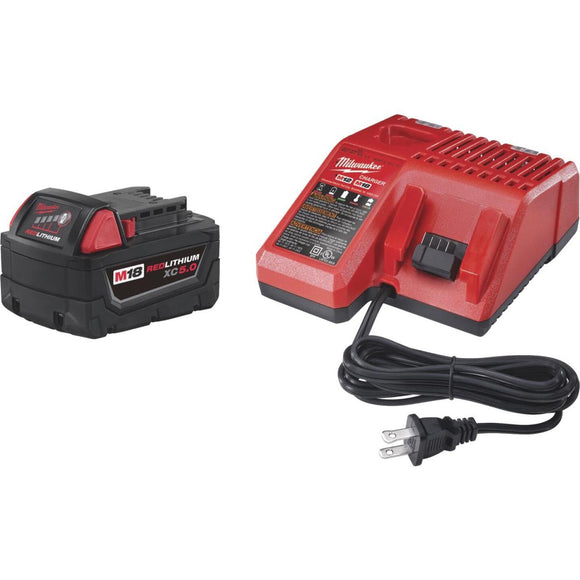 Milwaukee M18 REDLITHIUM XC 18 Volt Lithium-Ion 5.0 Ah Extended Capacity Tool Battery/Charger Starter Kit