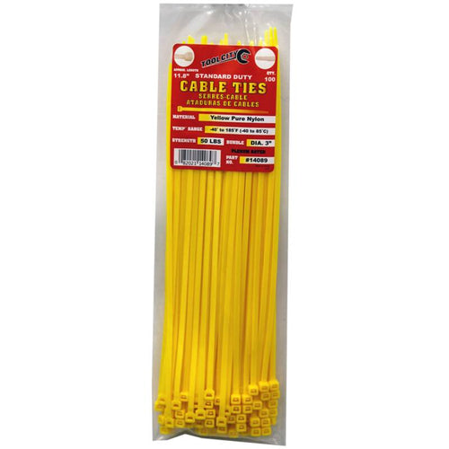 Tool City 11.8 in. L Yellow Cable Tie 100 Pack (11.8, Yellow)
