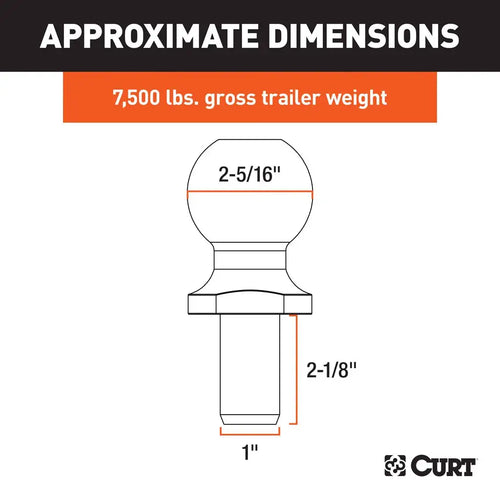 Curt 2-5/16 Trailer Ball (1 x 2-1/8 Shank, 7,500 lbs., Chrome, Packaged) #40067