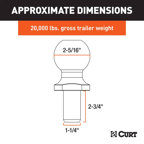 Curt 2-5/16 Trailer Ball (1-1/4 x 2-3/4 Shank, 20,000 lbs., Chrome)