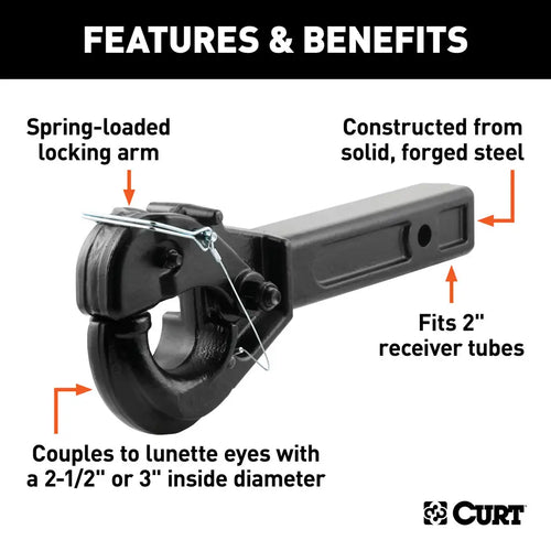 Curt Receiver-Mount Pintle Hook (2 Shank, 10,000 lbs., 2-1/2 Lunette Rings) #48005