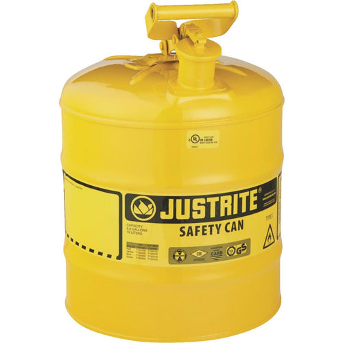 Justrite 5 Gal. Type I Galvanized Steel Safety Fuel Can, Yellow