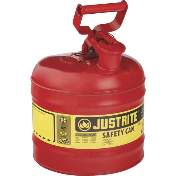 Justrite 2 Gal. Type I Galvanized Steel Safety Fuel Can, Red