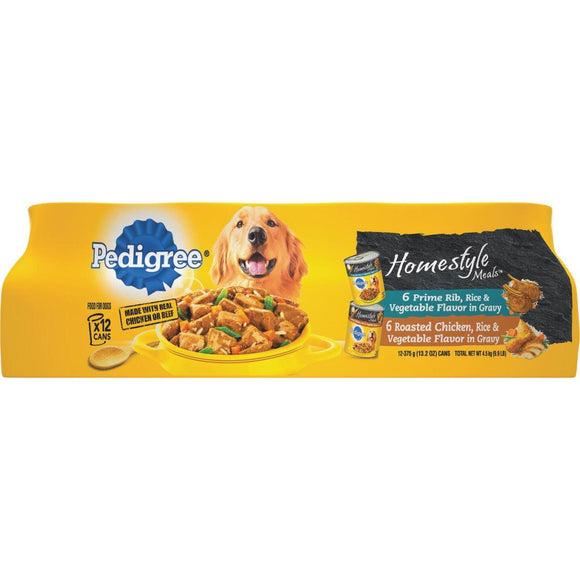 Pedigree Homestyle Meals Prime Rib, Rice, & Vegetable/Roasted Chicken, Rice & Vegetable Variety Wet Dog Food (12-Pack)