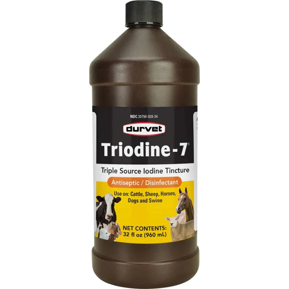 Durvet Triodine 7 Skin Disinfections Swine Horses Cattle 32 Oz Triple-sourced Iodine